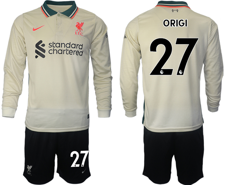 Men 2021-2022 Club Liverpool away cream Long Sleeve #27 Soccer Jersey